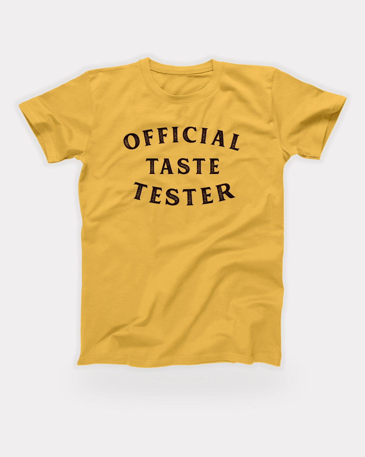 Official Taste Tester T-Shirt in Maize Yellow, flat lay on grey