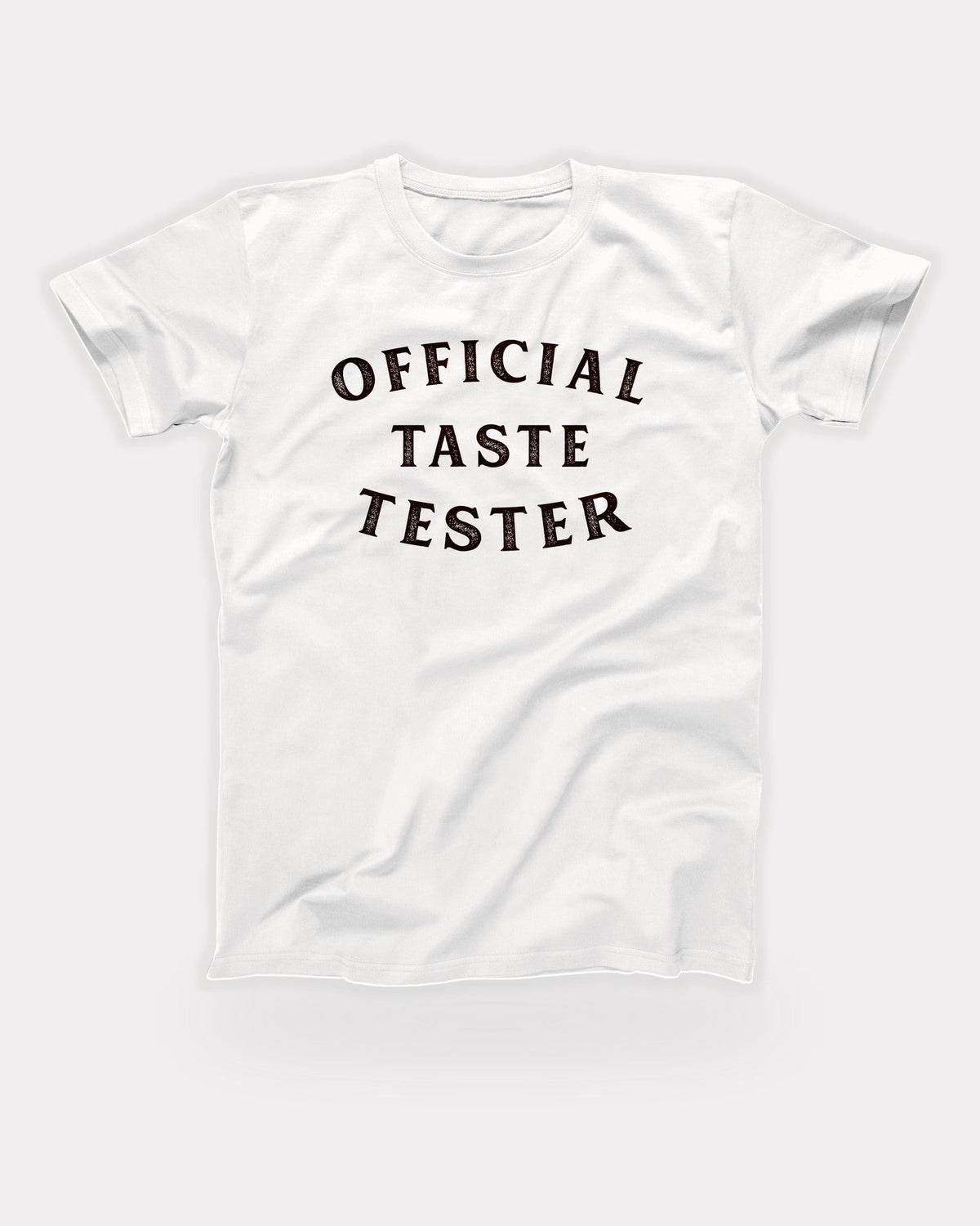 Official Taste Tester T-Shirt in White, flat lay on grey