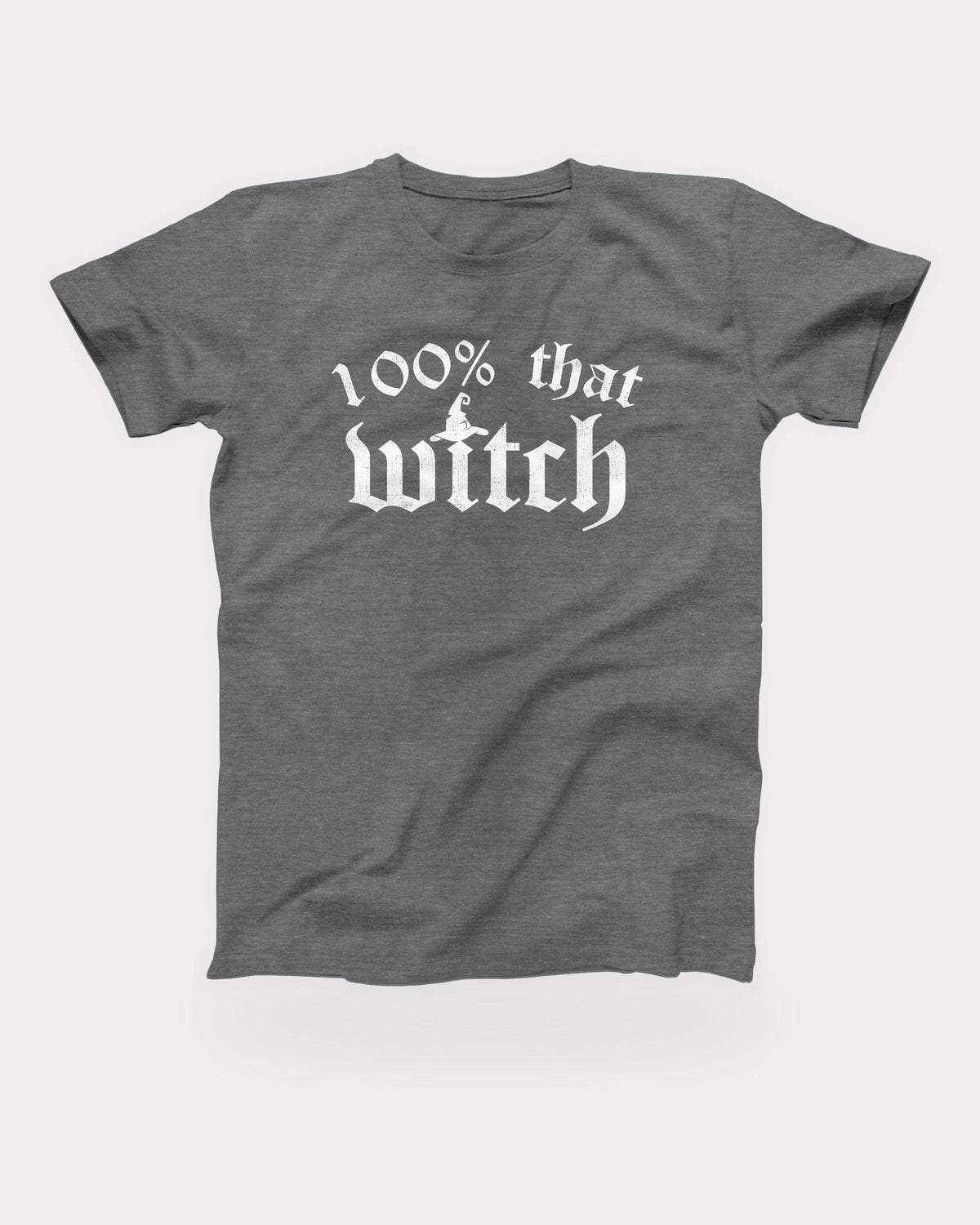 100% That Witch T-Shirt in Deep Heather, flat lay on grey
