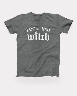 100% That Witch T-Shirt in Deep Heather, flat lay on grey