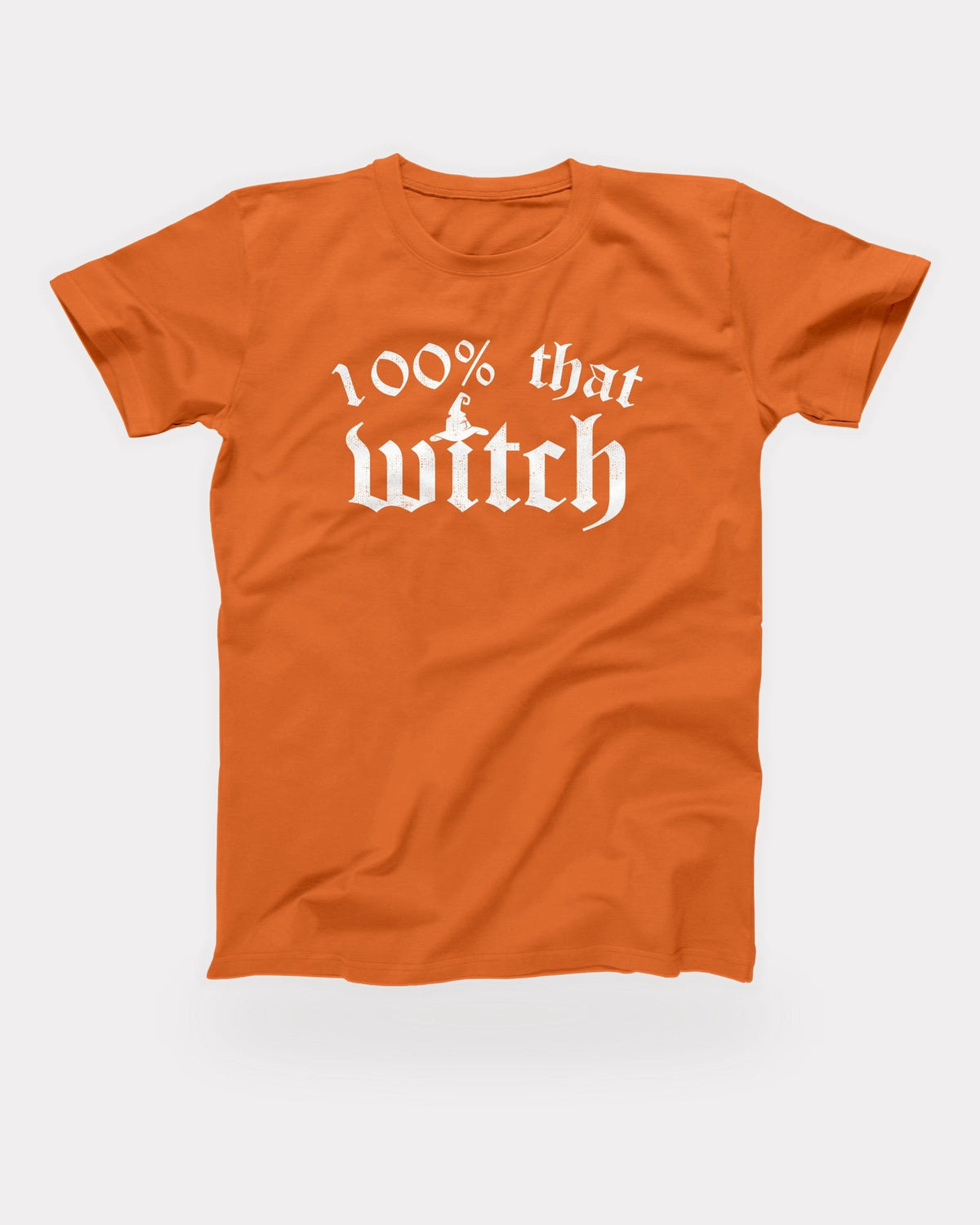 100% That Witch T-Shirt in Orange, flat lay on grey