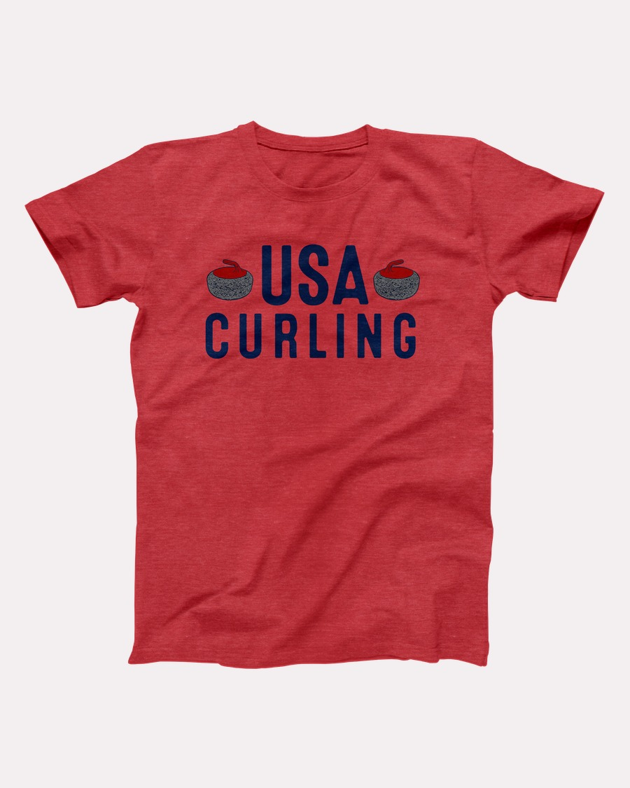 USA Curling T-Shirt - Heather Red