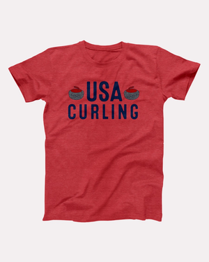 USA Curling T-Shirt - Heather Red