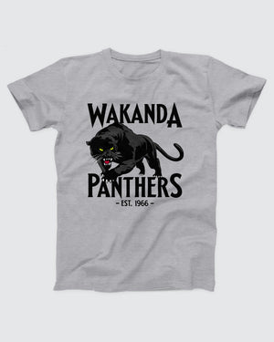 Wakanda Panthers T-Shirt, flat lay on grey
