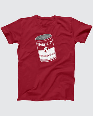 Warren's Franks & Beans T-Shirt, flat lay on grey