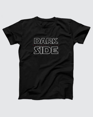 Welcome to the Dark Side t-shirt in Black, flat lay on grey