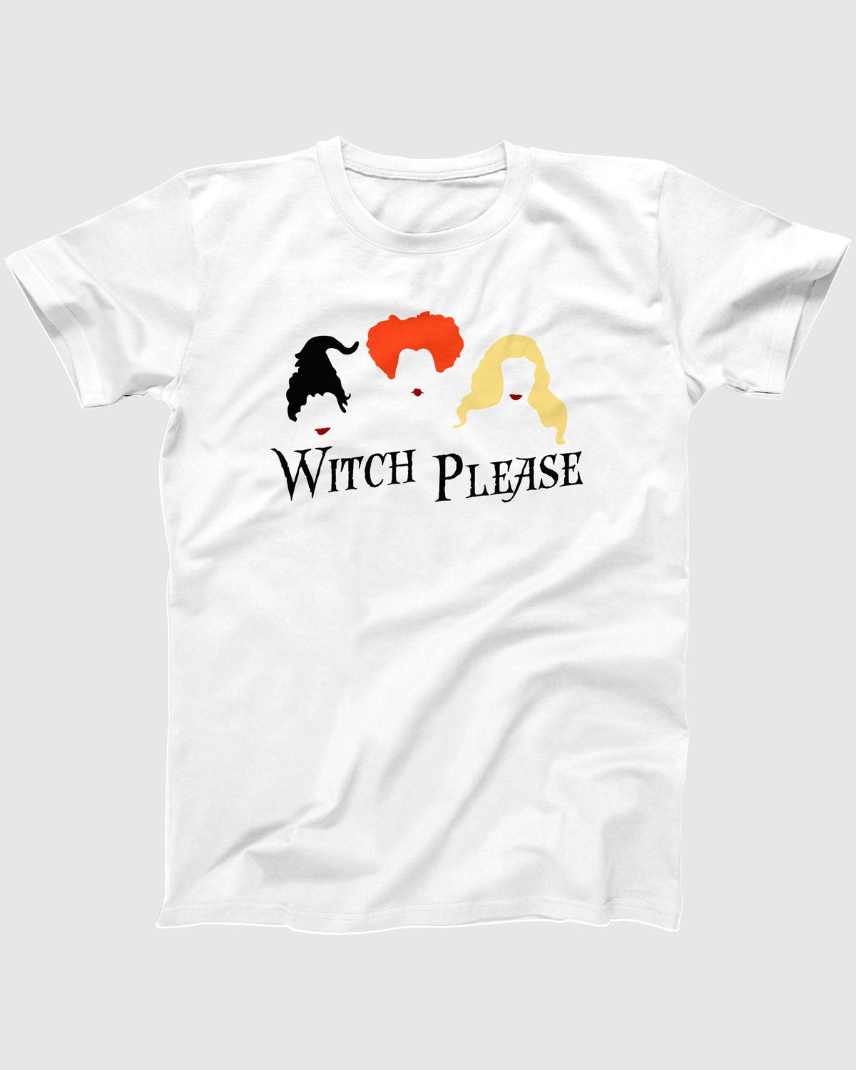Witch Please T-Shirt, flat lay on grey