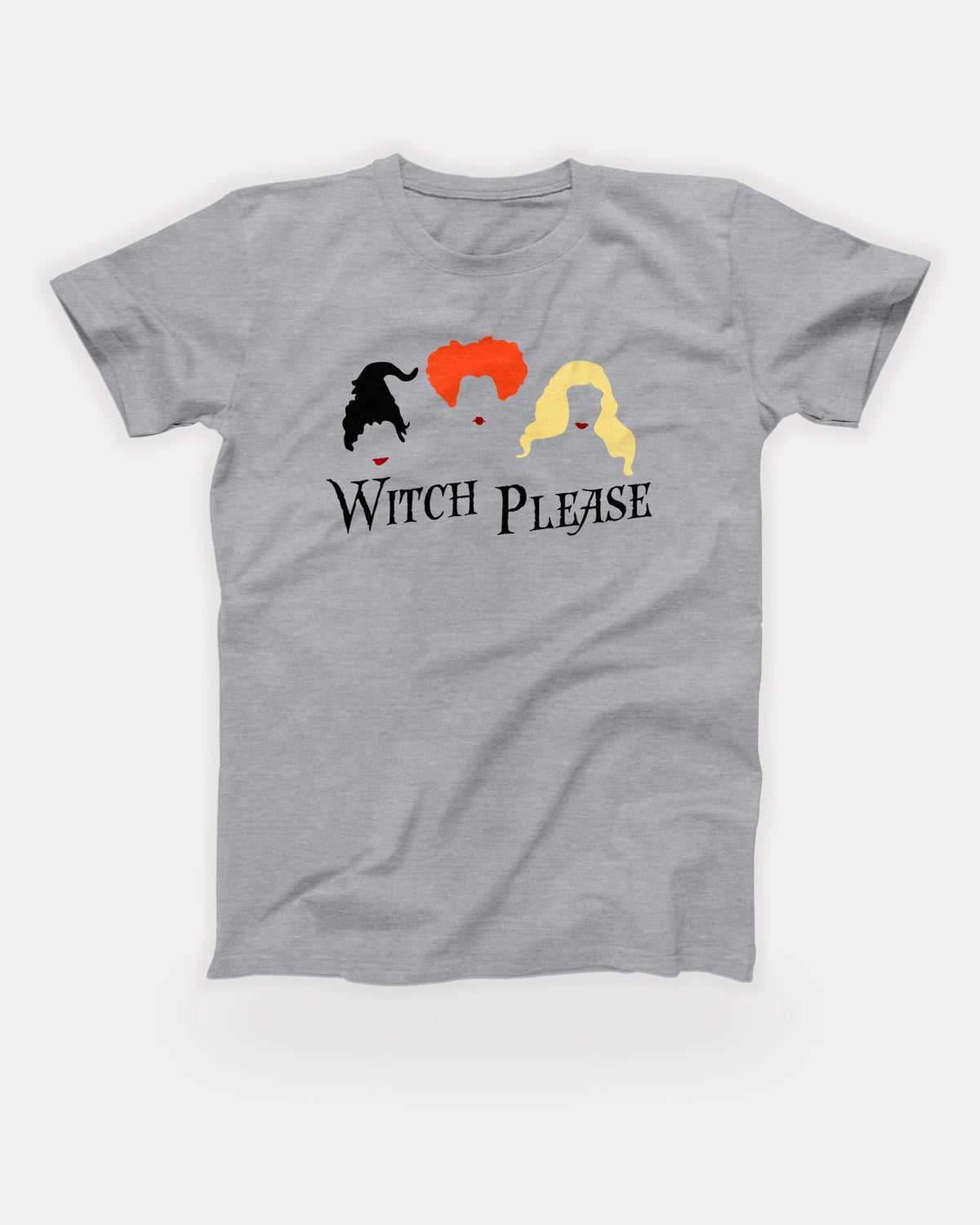 Witch Please T-Shirt in Athletic Heather, flat lay on grey