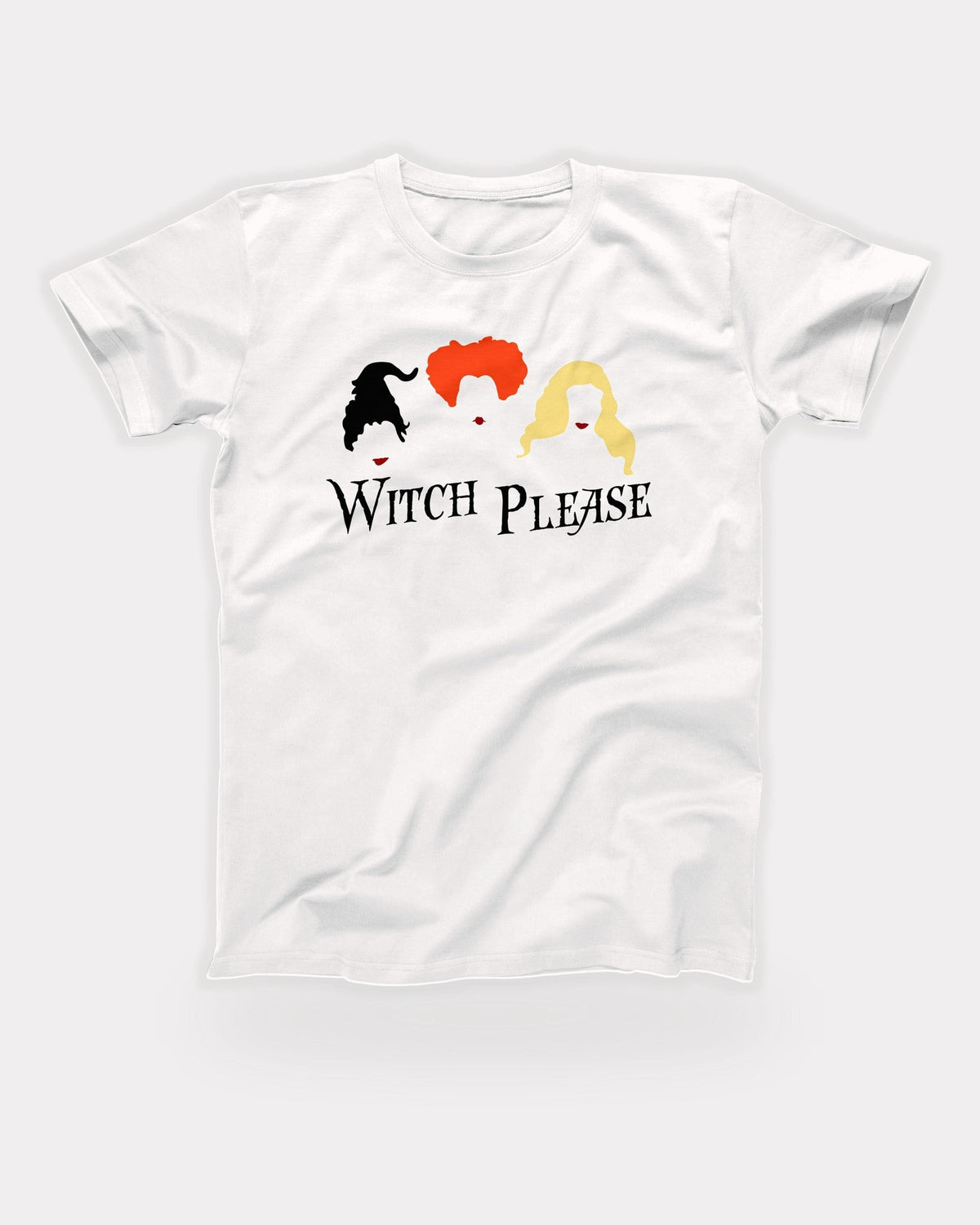 Witch Please T-Shirt in White, flat lay on grey