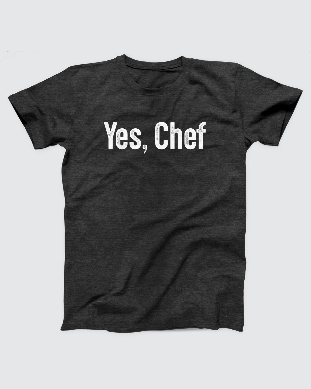 Yes Chef T-Shirt, flat lay on grey