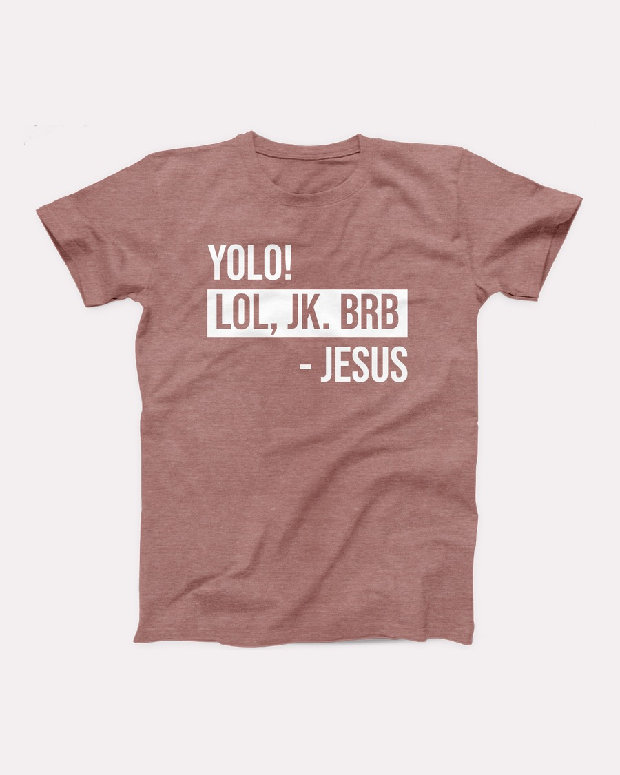 YOLO Jesus T-Shirt, flat lay, Heather Mauve