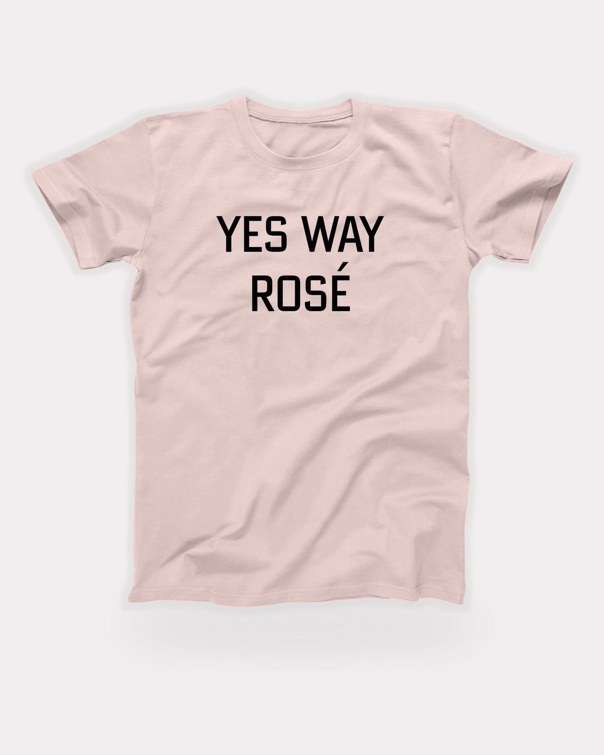 Yes Way Rosé T-Shirt in Soft Pink, flat lay on grey