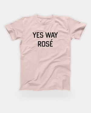 Yes Way Rosé T-Shirt in Soft Pink, flat lay on grey