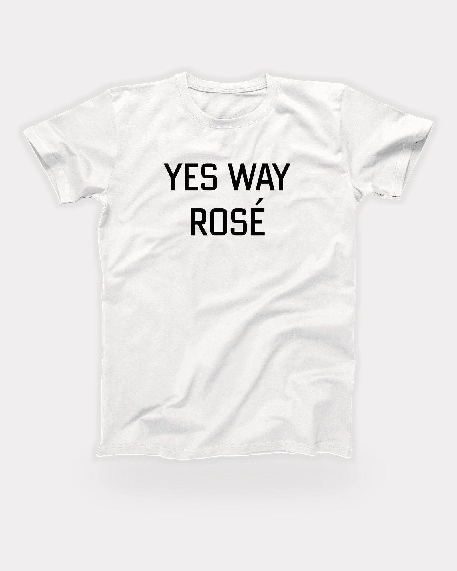 Yes Way Rosé T-Shirt in White, flat lay on grey
